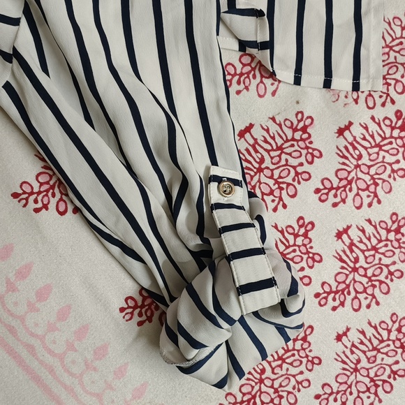 Forever New White and Navy Striped Regular Fit Shirt - Picture 7 of 7